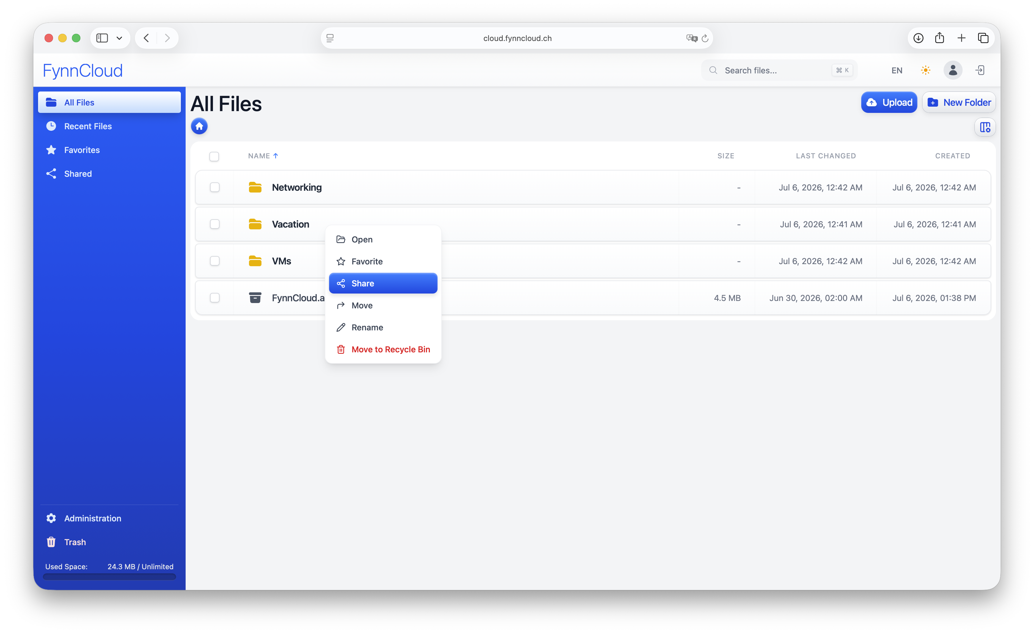 FynnCloud Web Interface Mockup